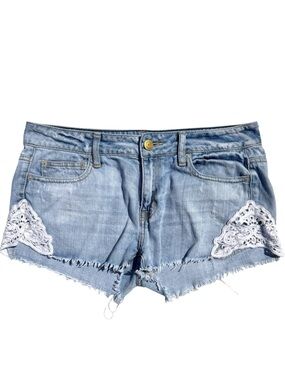 American Eagle lace crochet Jean shorts denim light wash blue cotton women’s 8